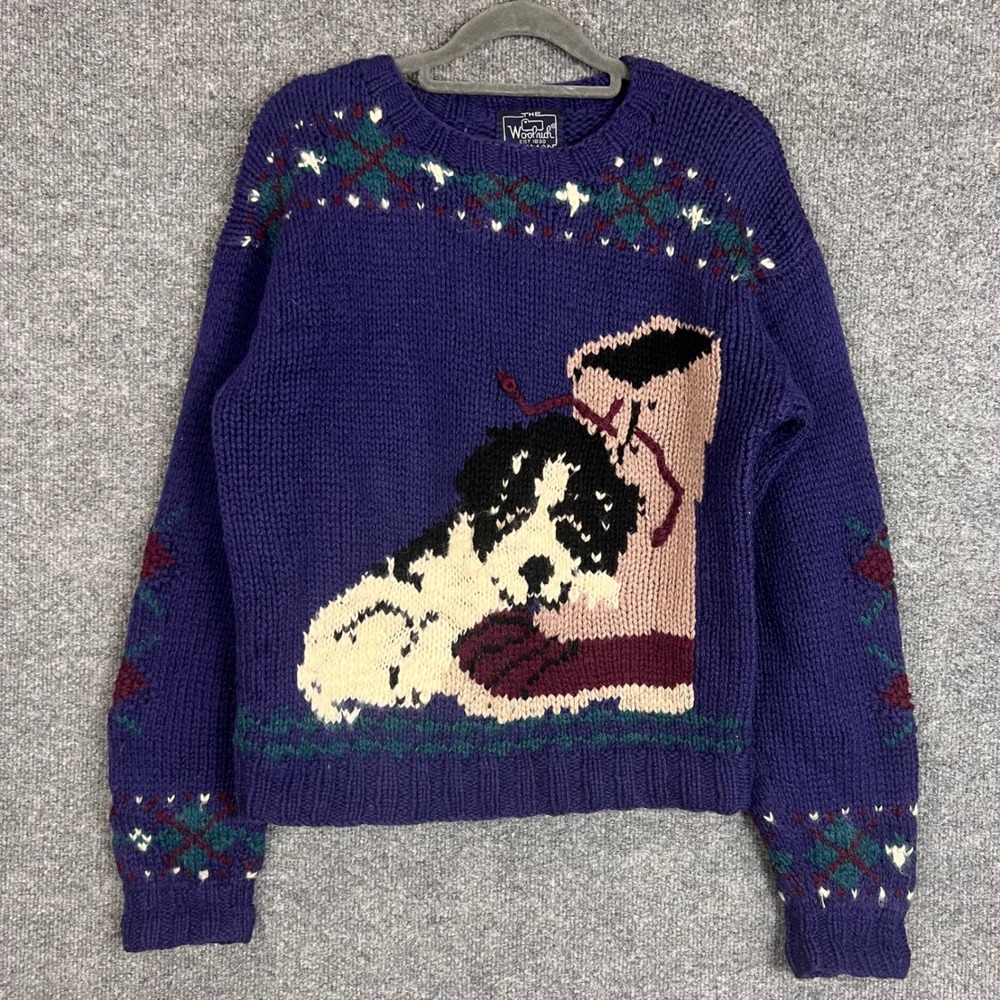 Vintage Woolrich Sweater Womens S/M Dog Boot Knit Crew Neck
